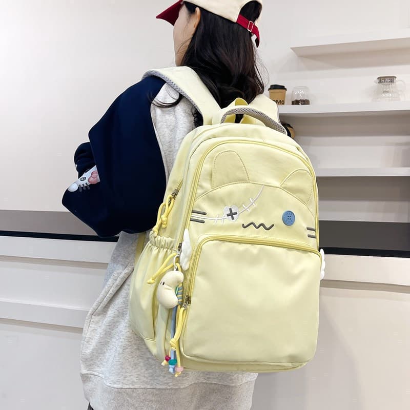 Mochila escolar feminina de grande capacidade com design de gato fofo, mochila para estudantes FAMM AT24