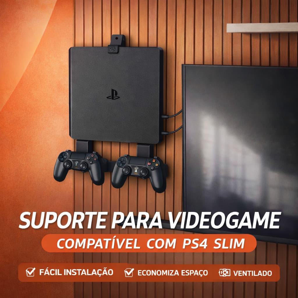 Suporte PS4 Slim Parede Com Suporte de Controle