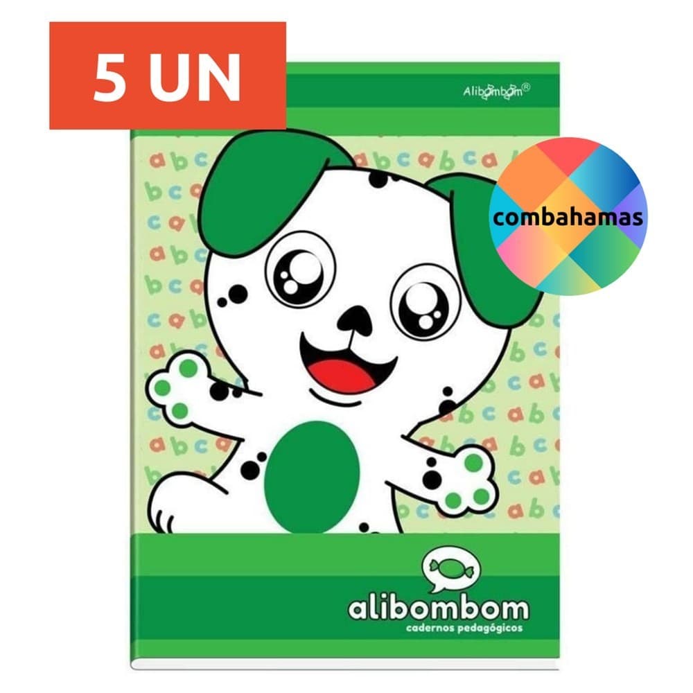 KIT 5 UN CADERNO ALIBOMBOM CAPA DURA VERDE 80 FLS PEDAGÓGICO 123