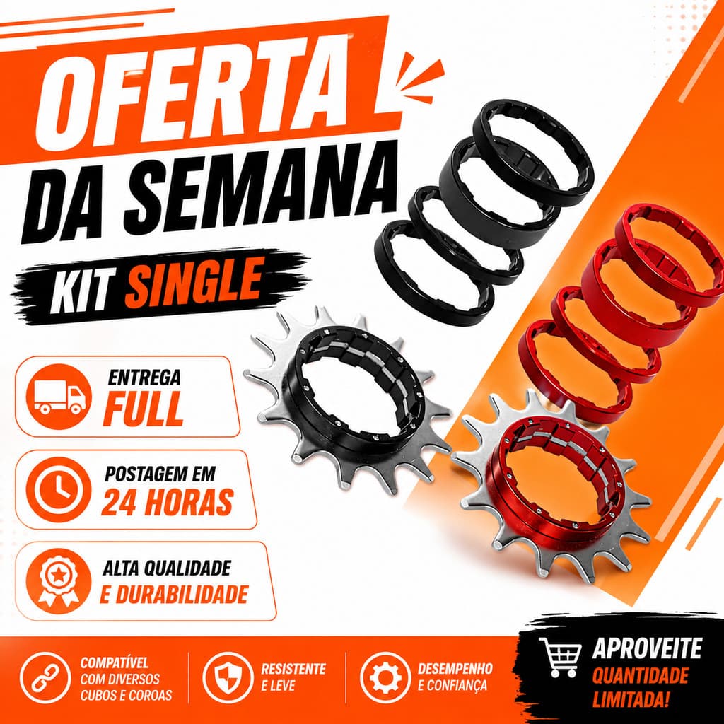 Kit Single Cog GTA Pinhão 16 Dentes Sem Marcha Para Cubo K7 Grau Manobra Freeride