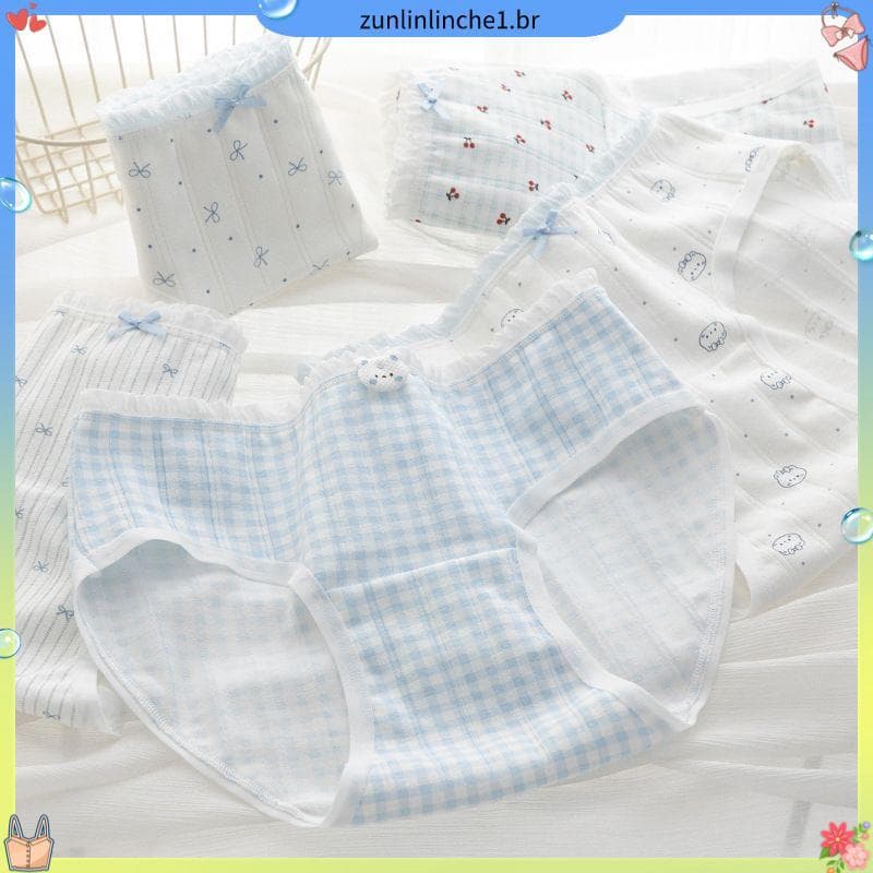 Fresco azul bonito menina roupa interior feminina uma classe puro algodão 10A antibacteriano virilha estendida respiráve