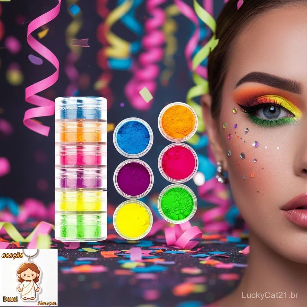 Kit com 6 Cores de Sombras em Pó Pigmento Neon –Carnaval Maquiagem bloquinho Festa Balada Folia