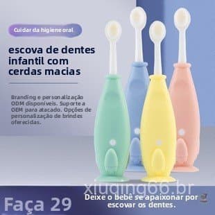 Escova de dentes de cerdas macias para crianças fofas de 0 a 3 anos, escova de treinamento com borracha macia que não ag