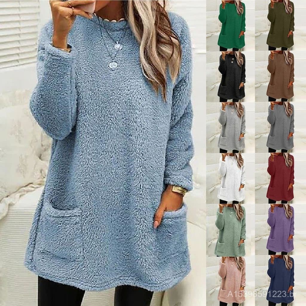 Outono inverno Cross-Border europeu americano feminino novo estilo cor sólida em torno do pescoço Casual solto bolso de
