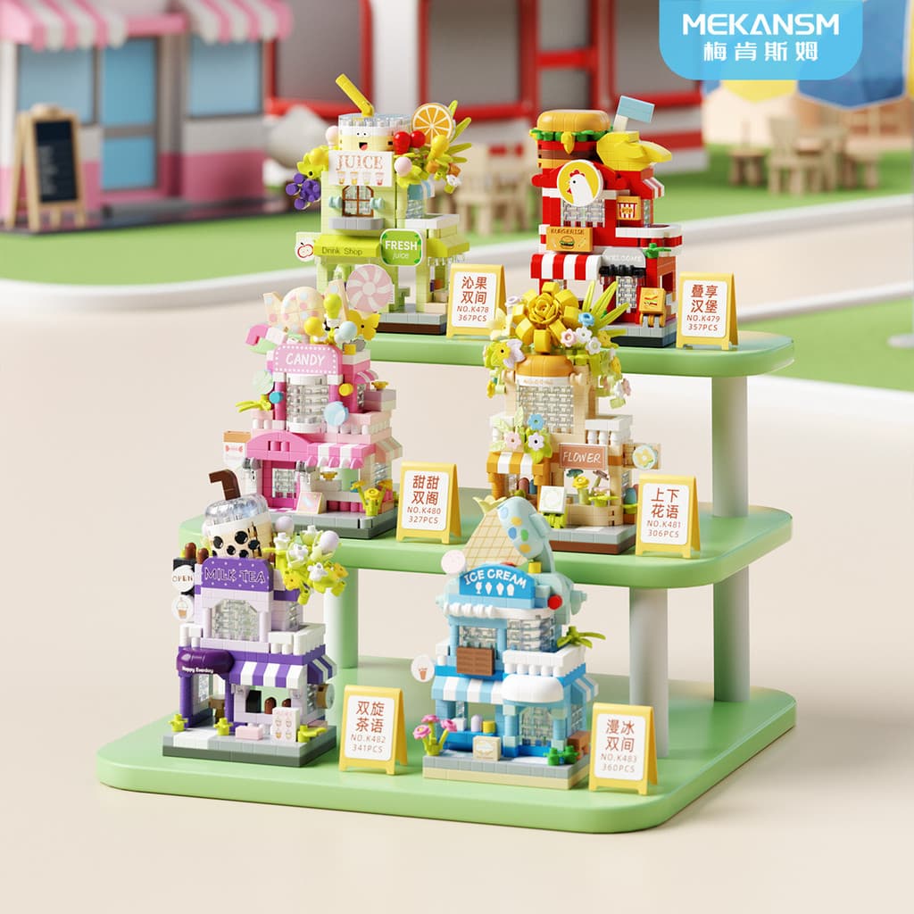 Micro partículas blocos de construção dupla camada vista de rua modelo ornamentos bloco de construção brinquedos criança