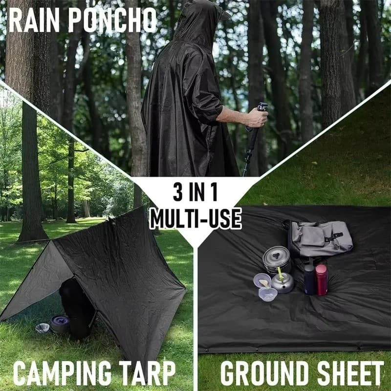 Capa de Chuva Impermeável com Capuz 3 em 1 para Motocicleta, Camping, Hiking, Viagens e Abrigo de Emergência