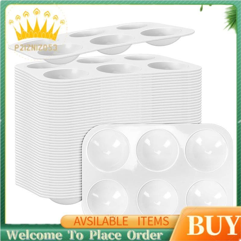 Paleta De Aquarela De Plástico Branco De 50 Peças , Paletas De Pintura Retangulares De 6 Poços Bandeja , Bandejas De Tin