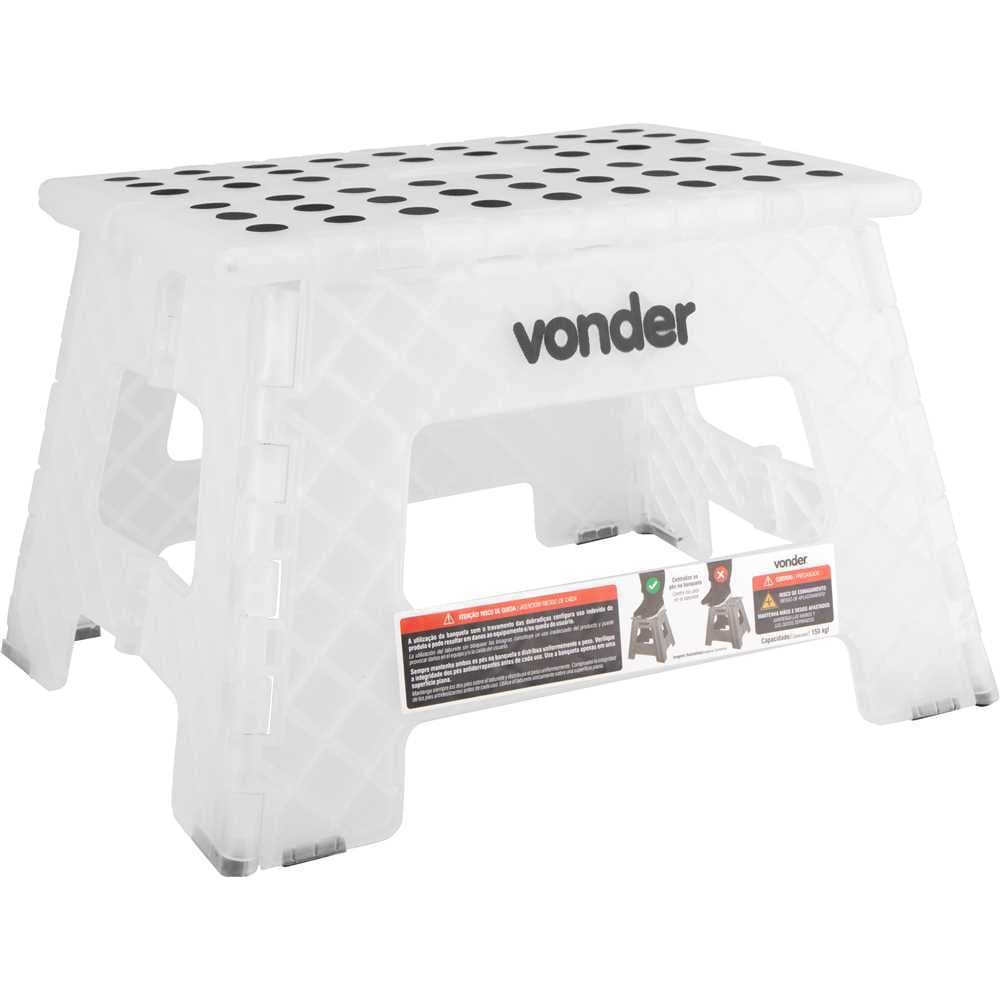 Banqueta Dobrável Plástica Transparente 220mm Vonder Original Portátil Resistente Antiderrapante Multiuso