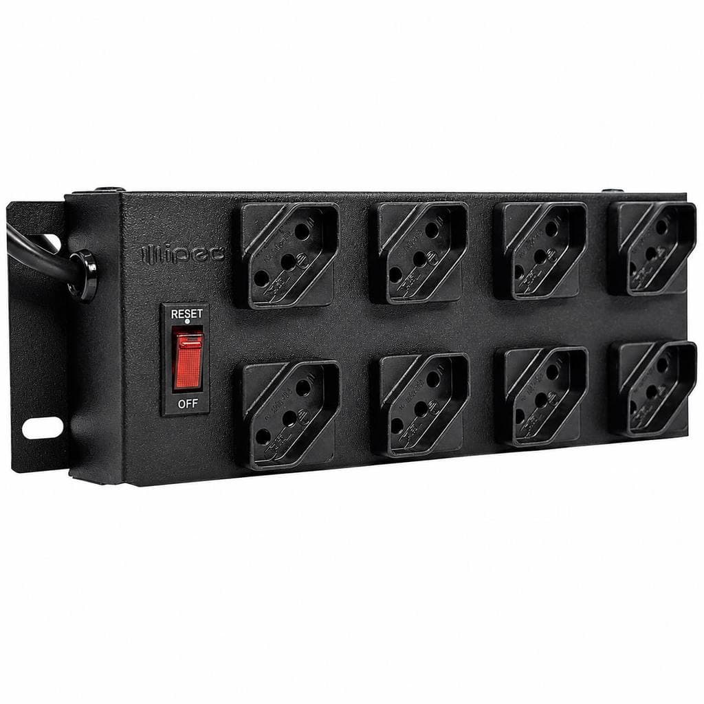 Filtro de Linha Metálico 8 Tomadas Preto Anti-Ferrugem NBR 14136 Bivolt Liga/Desliga Cabo 1,1m IPEC