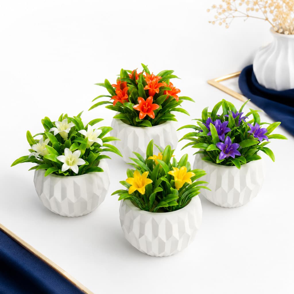 Mini Arranjo Artificial Vaso Gesso Branco Texturizado Mini vasos Planta Artificial Pronta