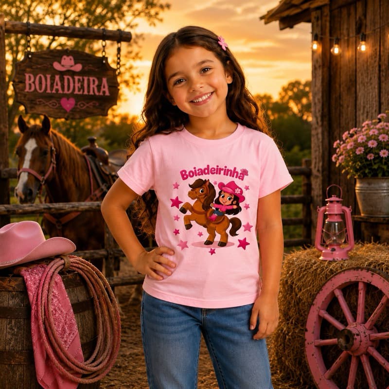 Camiseta Infantil Meninas Boiadeirinha Cavalo Ana Castela Algodão Premium