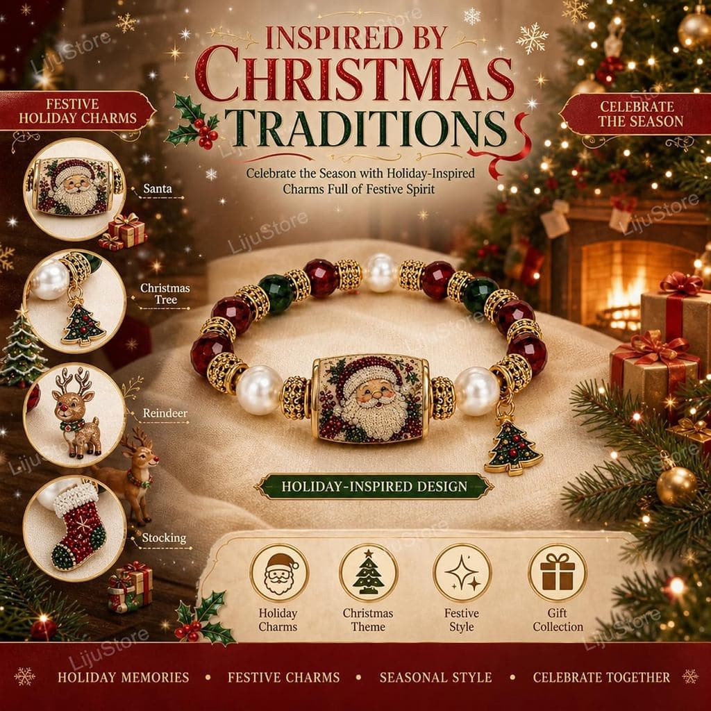 Pacote De Pulseiras De Férias De Natal | Faixas Elásticas Com Miçangas De Papai Noel , Renas E Árvores Pérolas Vermelhas