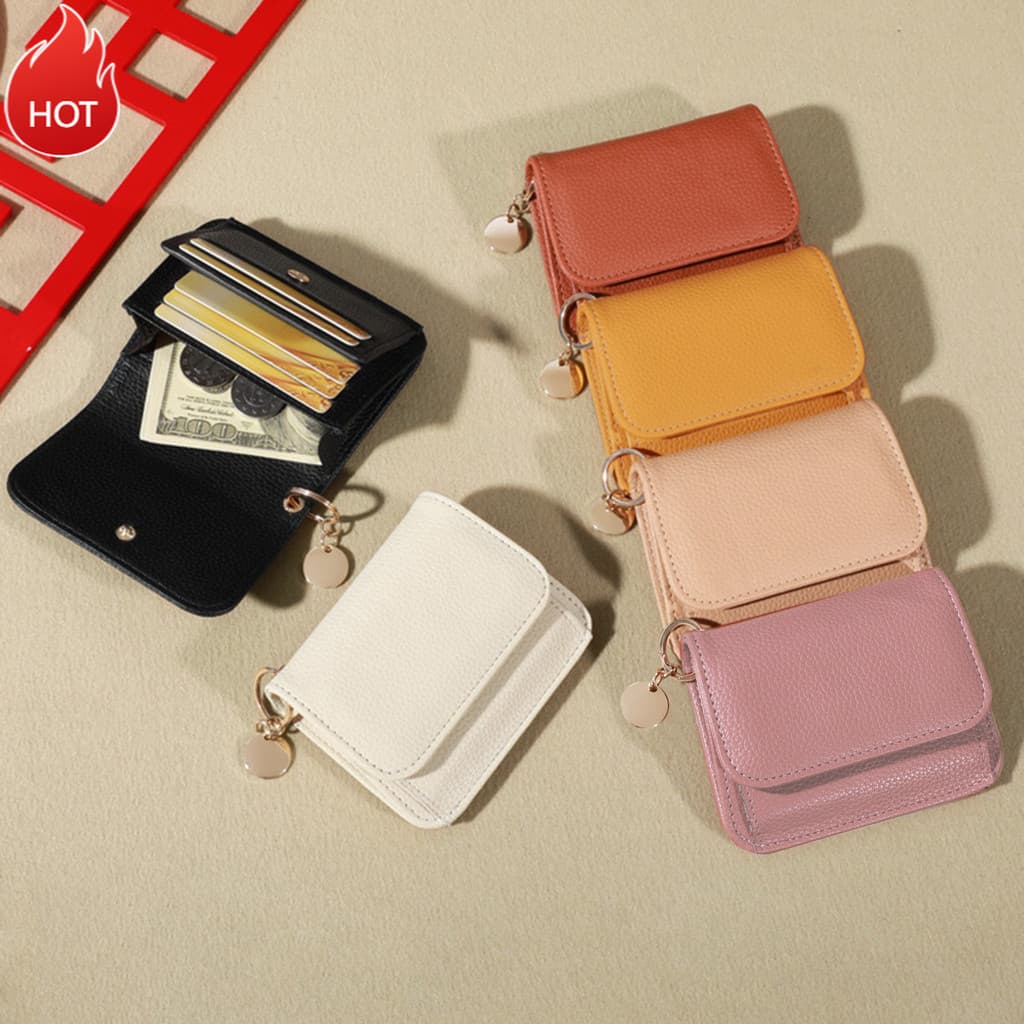 LA1N-Versão Coreana Bolsa Feminina Curta Moda Multifuncional Zíper Carteiras Com Três Dobras De Cartão De Identificação