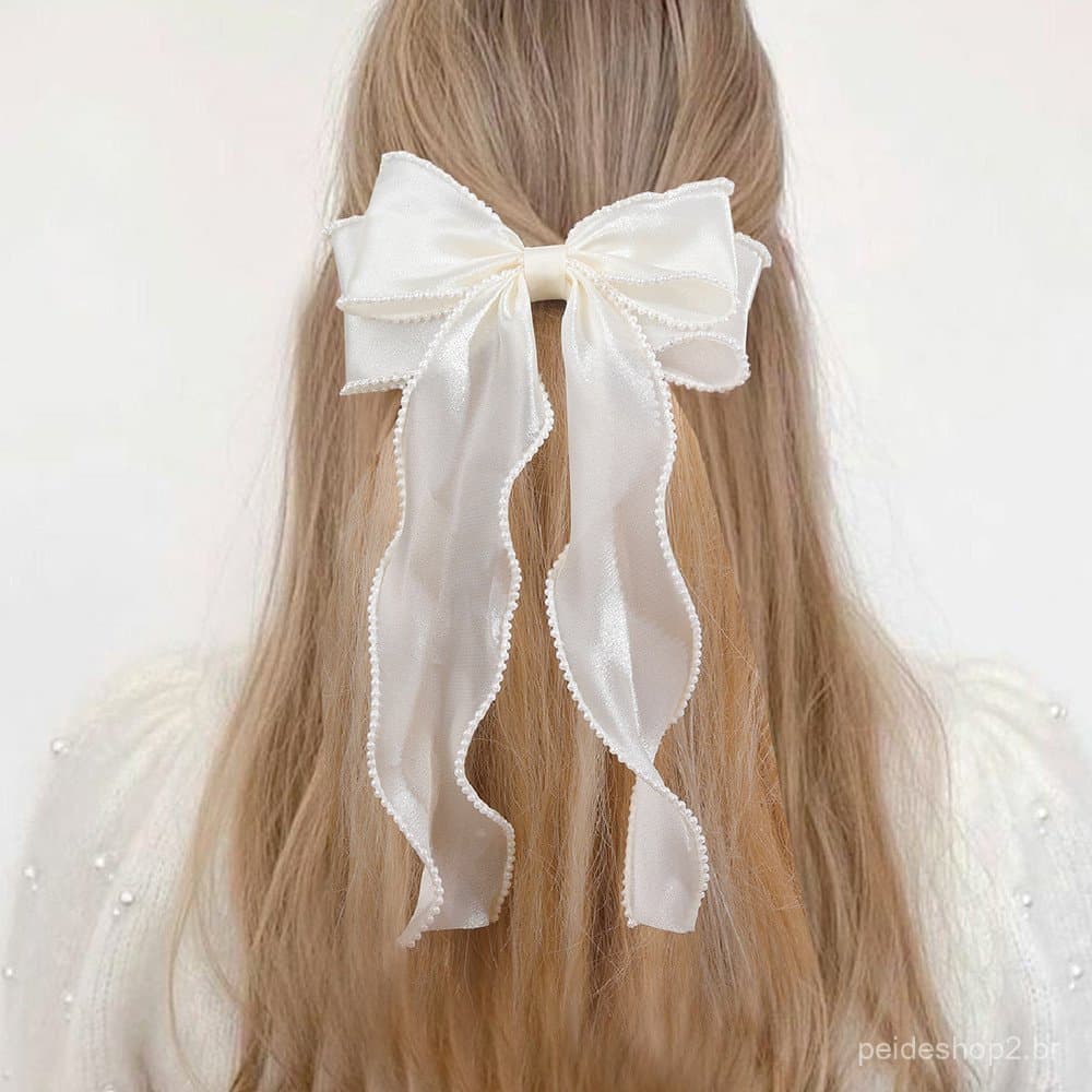 Grampo De Cabelo Grande Pérola – Laços Elegantes De Chiffon Bege Para Mulheres E Meninas , Acessórios