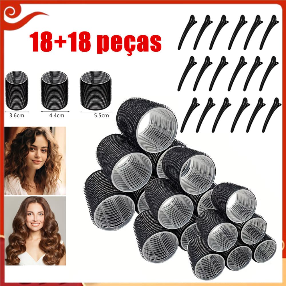 Conjunto de ferro de ondulação de cabelo sem calor de 18 unidades, com 18 clipes, 3.6/4.4/5.5 cm, adequado para todos os