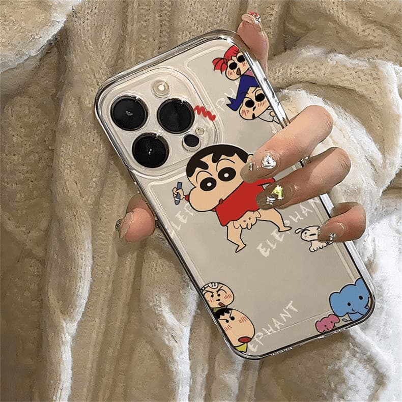 Capa de celular Crayon Shin-chan adequada para iPhone 16 Pro Max, capa macia de desenho animado para iPhone 15, 14, 13 d