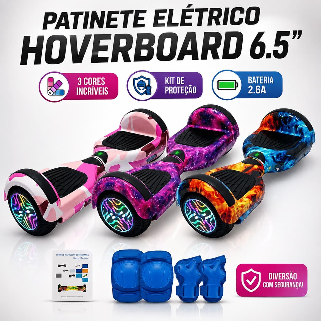 Hoverboard Smart Balance 6.5 Polegadas Skate Elétrico Auto Equilíbrio para Adultos e Crianças