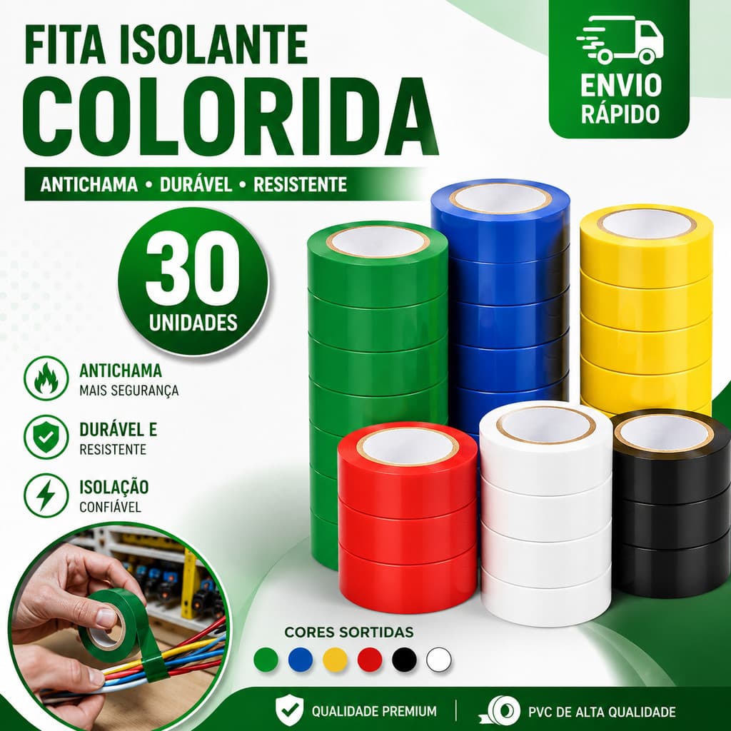 Fita Isolante Colorida Pvc Antichama 5M Elétrica Automotiva Isolação Antichama