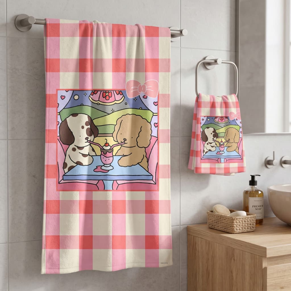 Kit Toalha de Banho + Toalha de Rosto Estampa Cachorrinho Fofo Infantil Praia Piscina