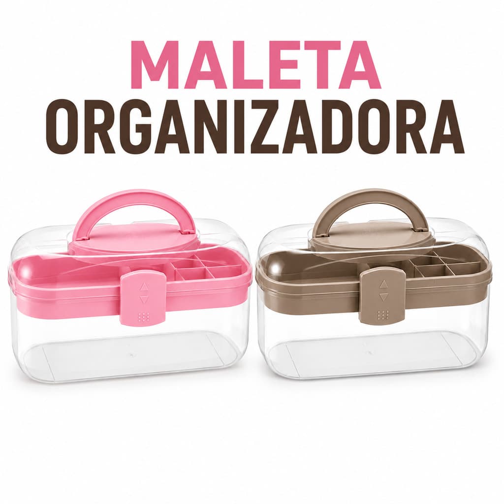 Maleta Organizadora Multiuso com Alça e Divisórias | Organizador para Maquiagem, Cosméticos e Acessórios