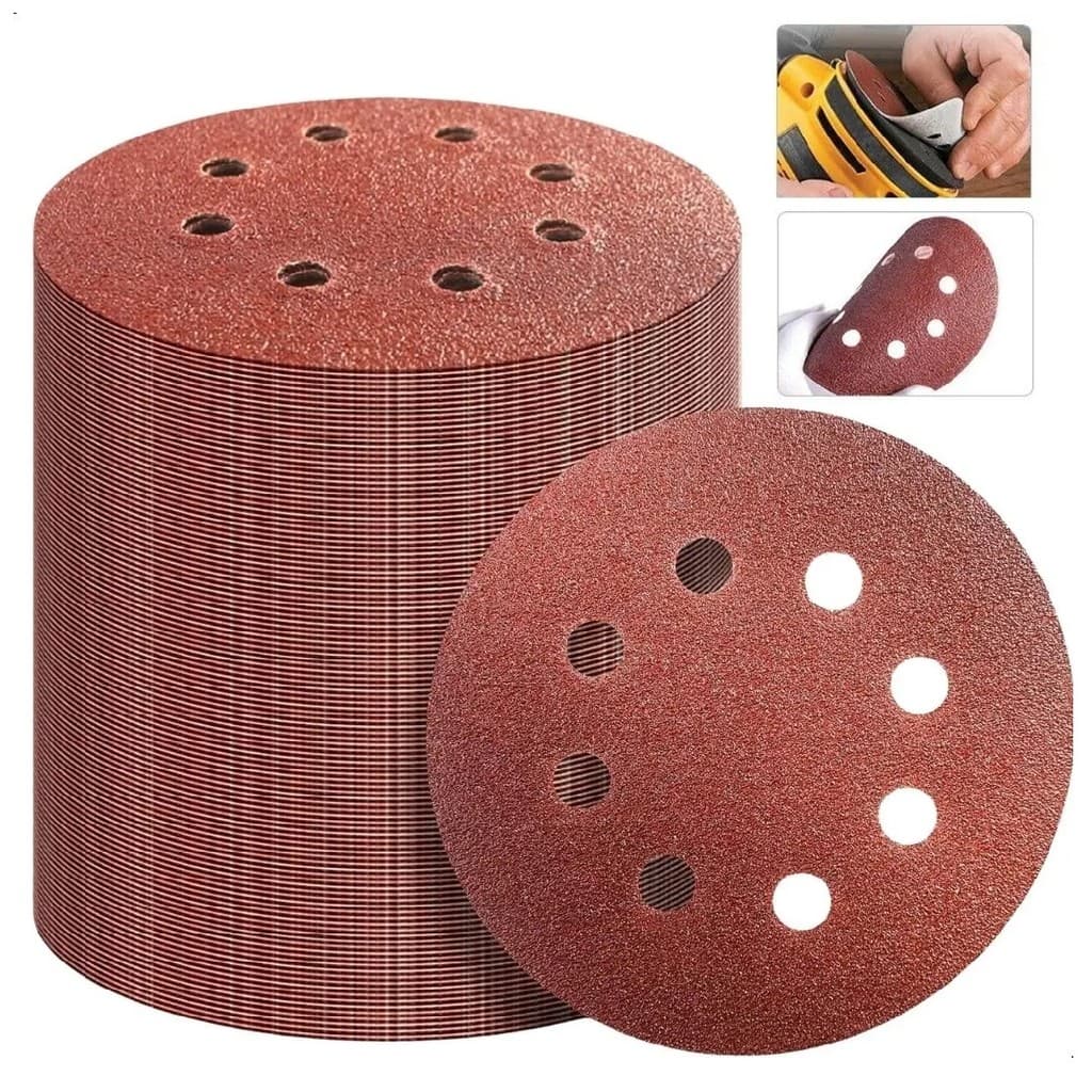 kit 10 Discos Lixa 8 Furos 125mm 5 Pol Lixadeira Roto Orbital