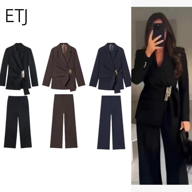 ETJ 2025, nova coleção feminina de outono e inverno, elegante e moderna, com lapela, ombreiras e jaqueta com botões e ca