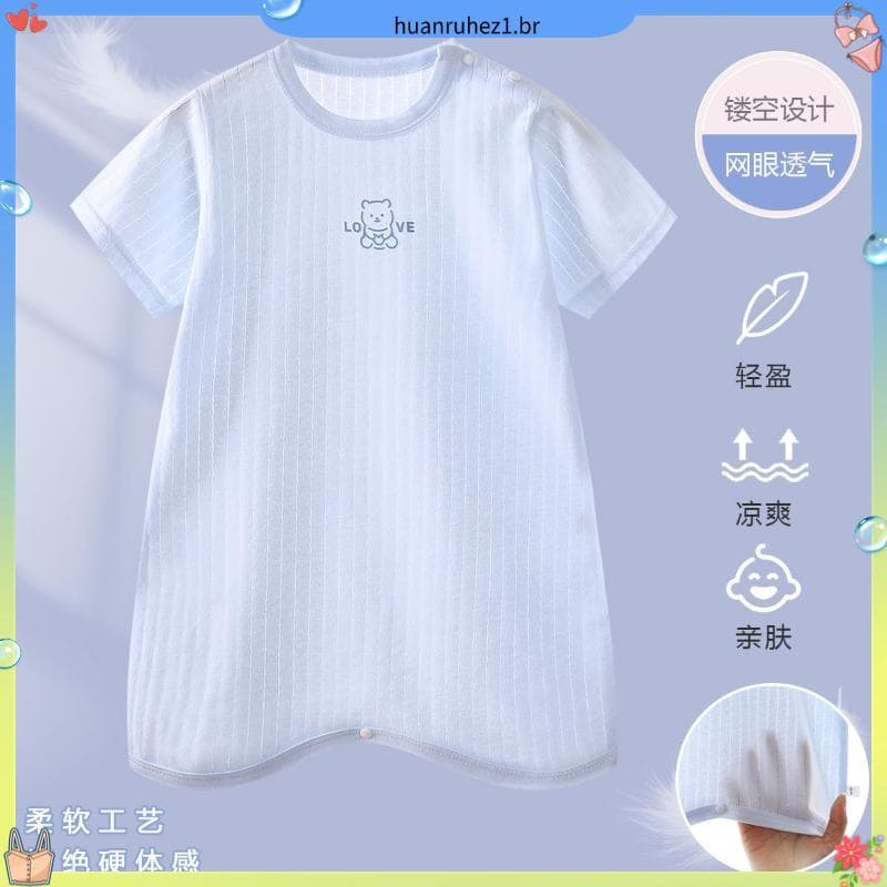 7398 vezes recompra camisola de bebê verão estilo fino malha de algodão puro manga curta meninos meninas crianças pijama