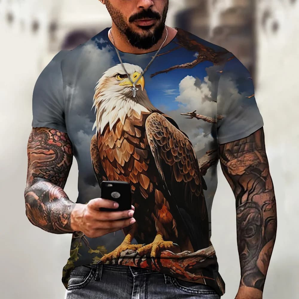 American Eagle Graphics Camiseta Para Homens Impressão 3D Camisetas Animal Padrão Manga Curta Tops Verão Roupas Masculin