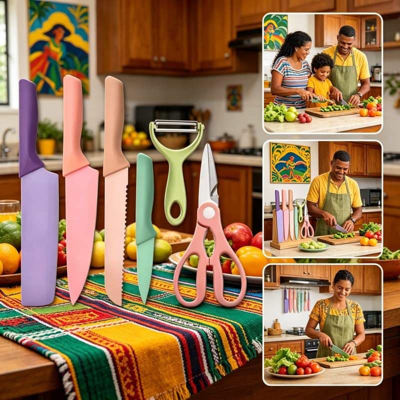 Jogo De Facas Culinárias 6 Peças Inox Lâmina De Precisão Cutelo Carne Faca Chef Descascador Utensílios Domésticos