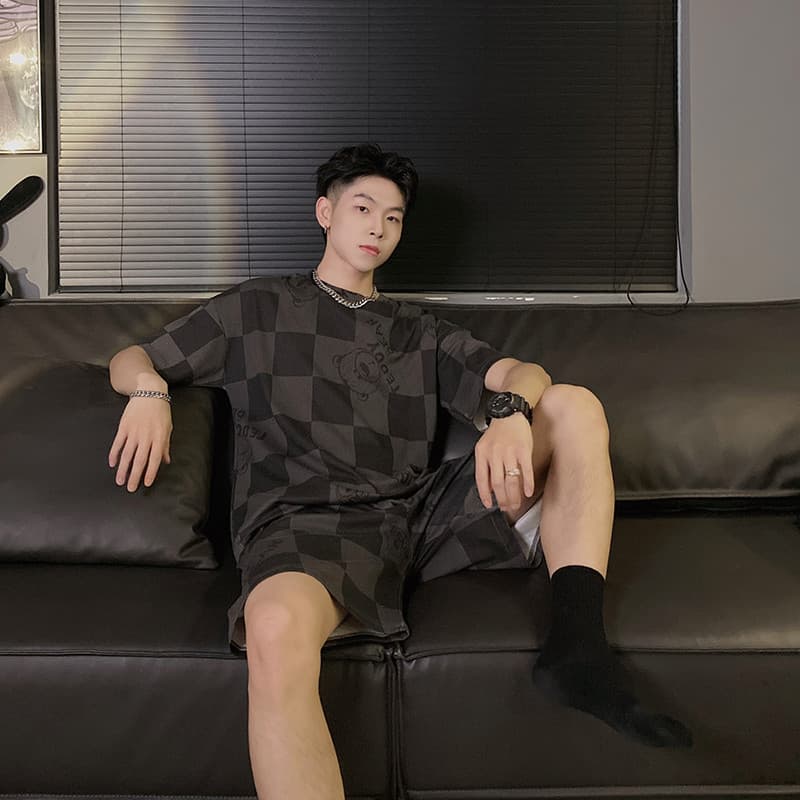 Pulôver pijamas masculinos de algodão puro estilo fino verão Shorts de manga curta Casual Plus Size ternos masculinos jo