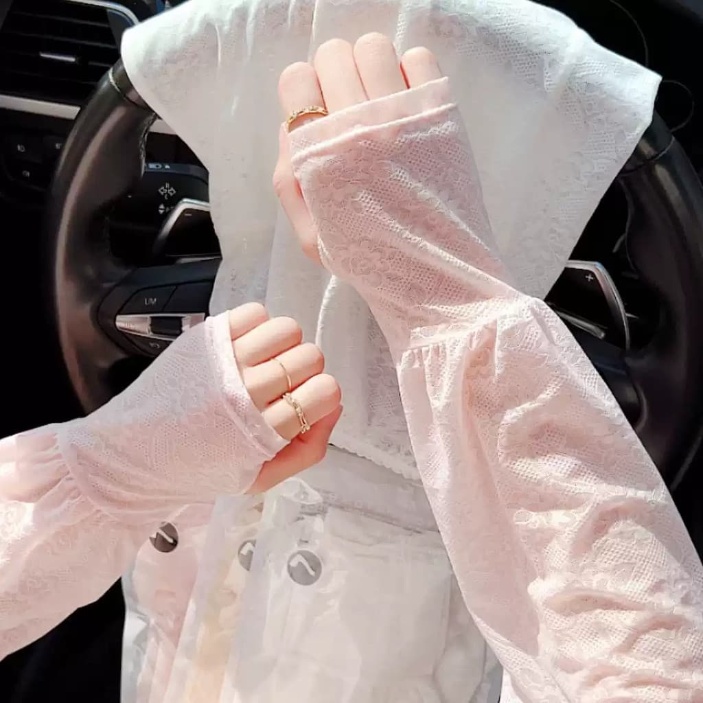 Suave estilo fada renda protetor solar manga de gelo estilo fino condução protetor solar manga solta proteção feminina m