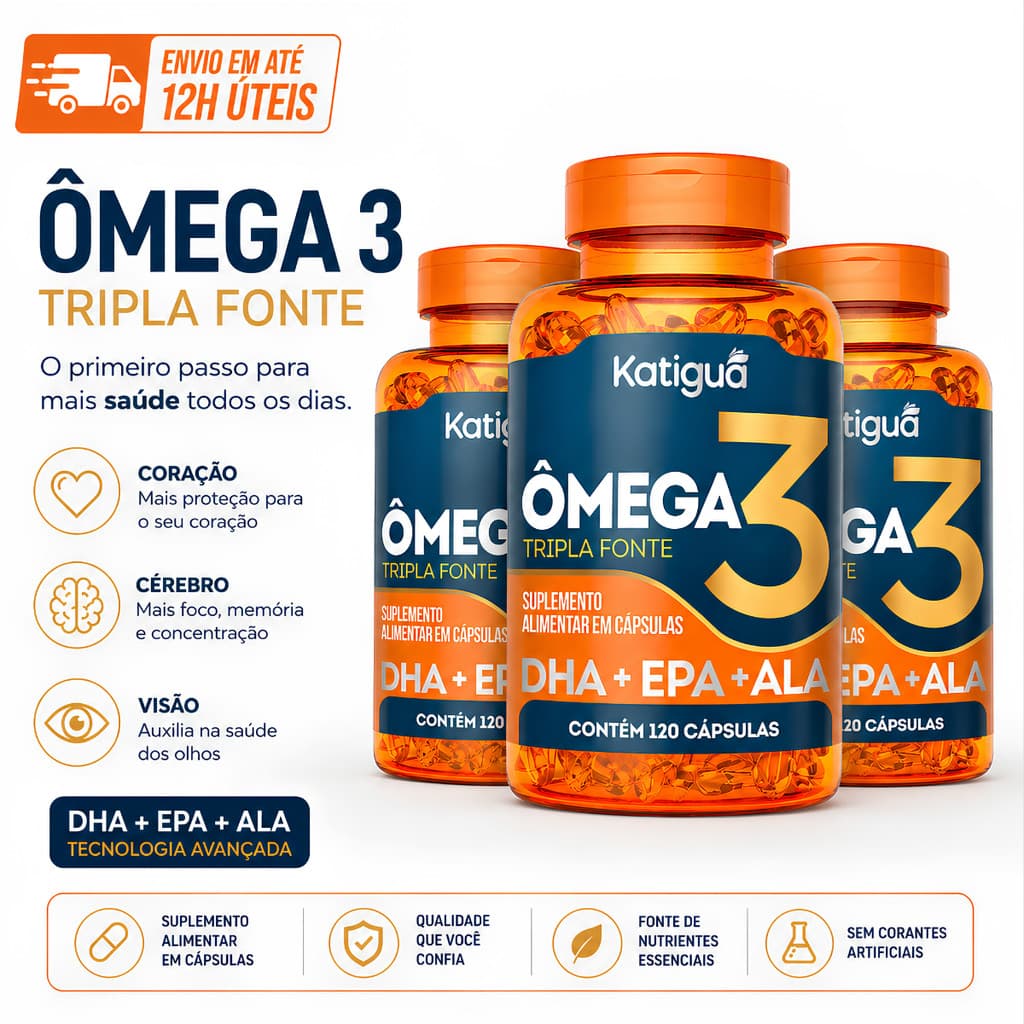 Ômega 3 Tripla Fonte 120 Cápsulas EPA DHA ALA Concentrado Natural