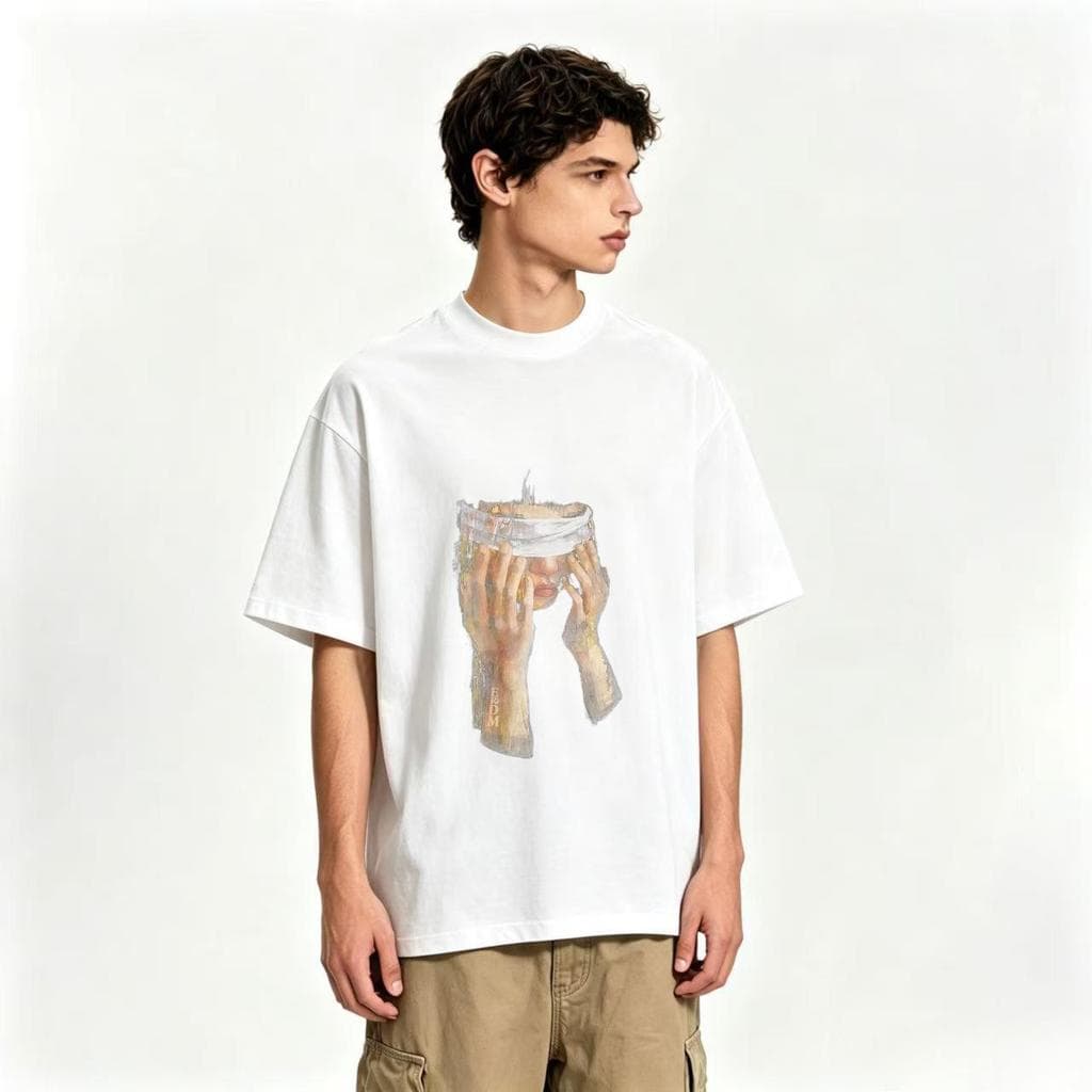 Camiseta Unissex Gola Redonda 100% Algodão Estampa Arte Abstrata Rosto Minimalista Street Casual