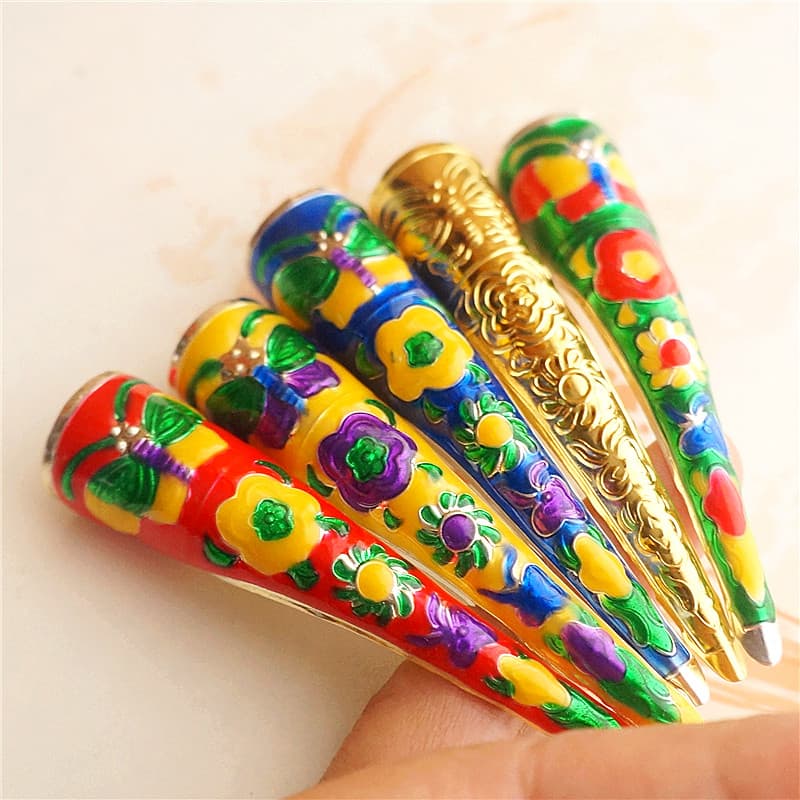 Pro promoção Zhen Chuan Cloisonne armadura decorações antigas capa de unha gotejamento esmalte capa de dedo traje antigo