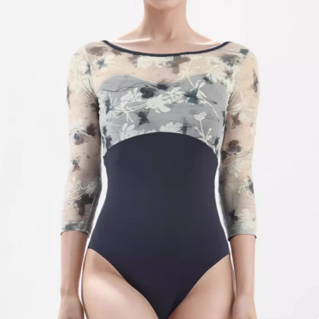 Dan Shige novo estilo Ballet bodysuit prática adulto feminino professor Yoga impresso manga de três quartos bodysuit