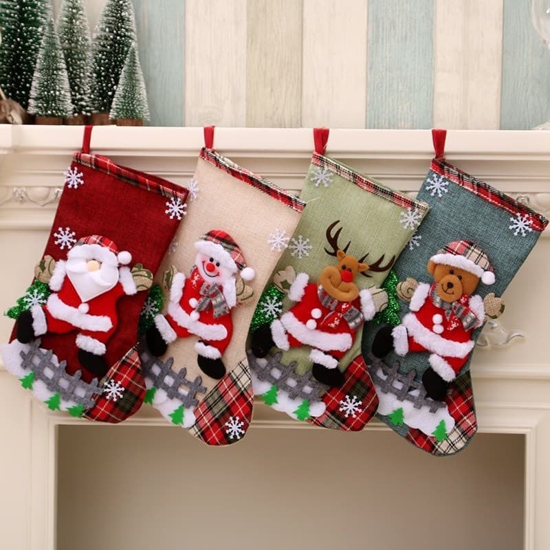 Meias de Natal de linho plus size para decoração de lareira de festa 5UZN