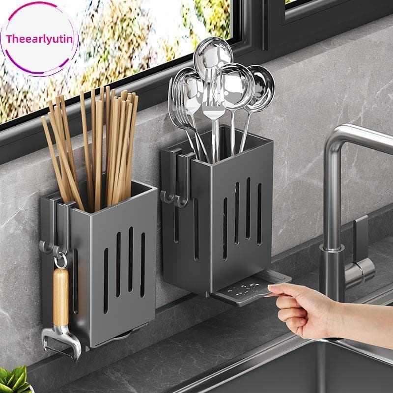 theearlyutin Multifuncional Utensílio De Cozinha Armazenamento Ra Costeletas Suporte De Drenagem Fixado Na Parede Autôno