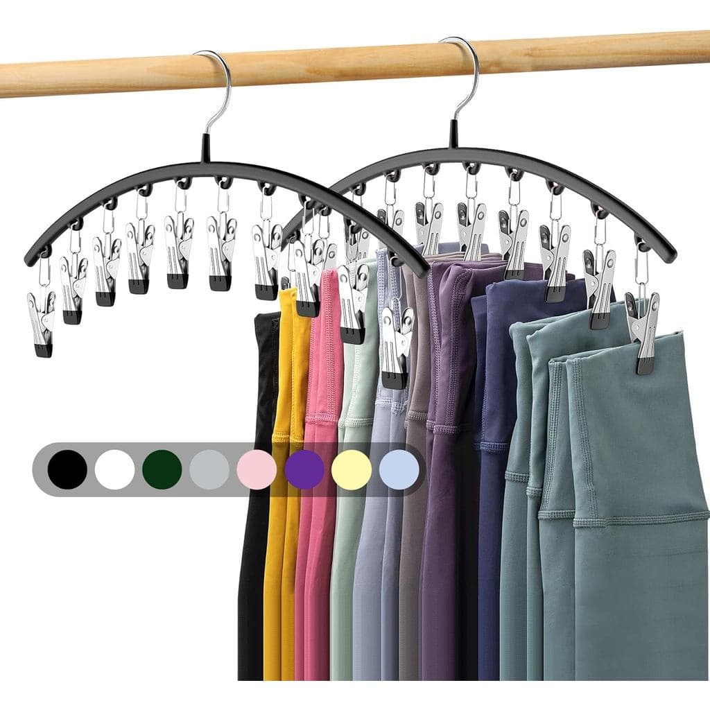 Organizador de Leggings para Armário, Cabides de Metal para Calças de Yoga, Pacote com 2 Unidades e 10 Clipes, Suporta 2