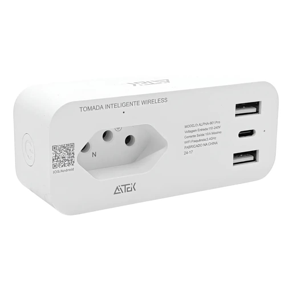 Tomada Inteligente Wi-Fi Aitek 3 Pinos 2 USB 1 Tipo-C Alexa Google