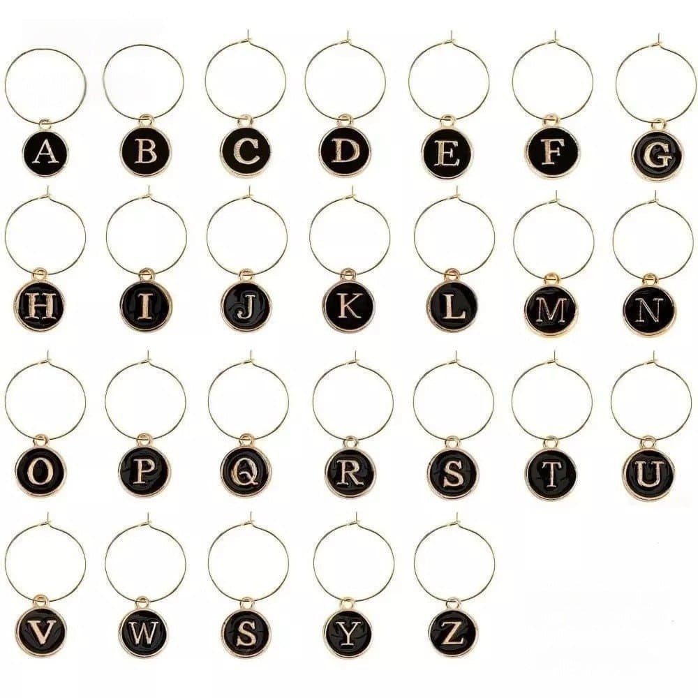26 Peças de Marcadores para Taças de Vinho, Pingentes de Letras DIY, Anéis Decorativos, Aros de Metal A2H1