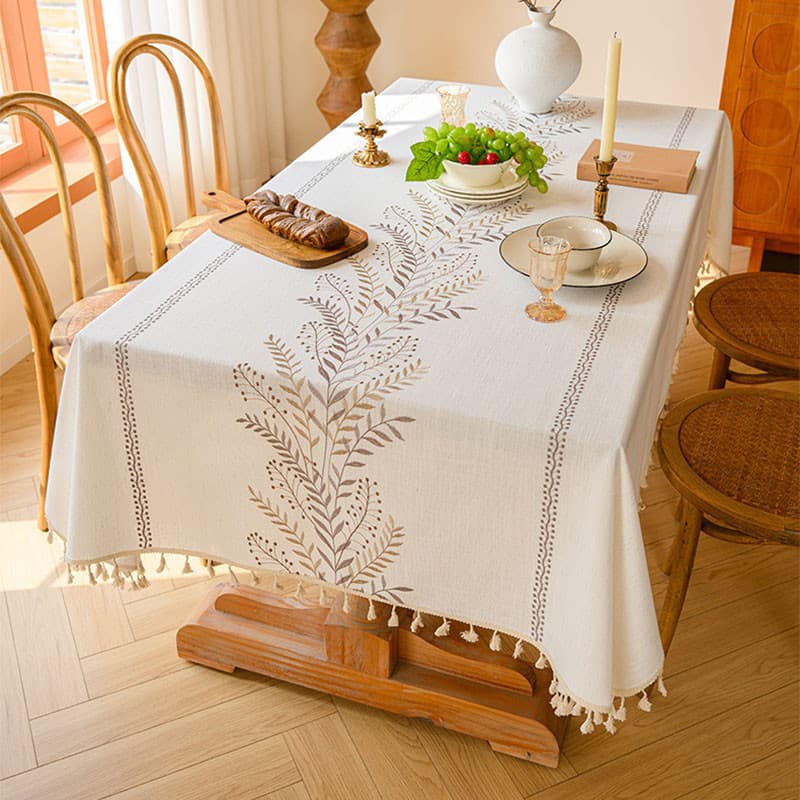 Toalha de Mesa de Algodão e Linho Bordada, Toalha de Mesa Retangular à Prova de Poeira, Toalha de Mesa Bordada com Pad