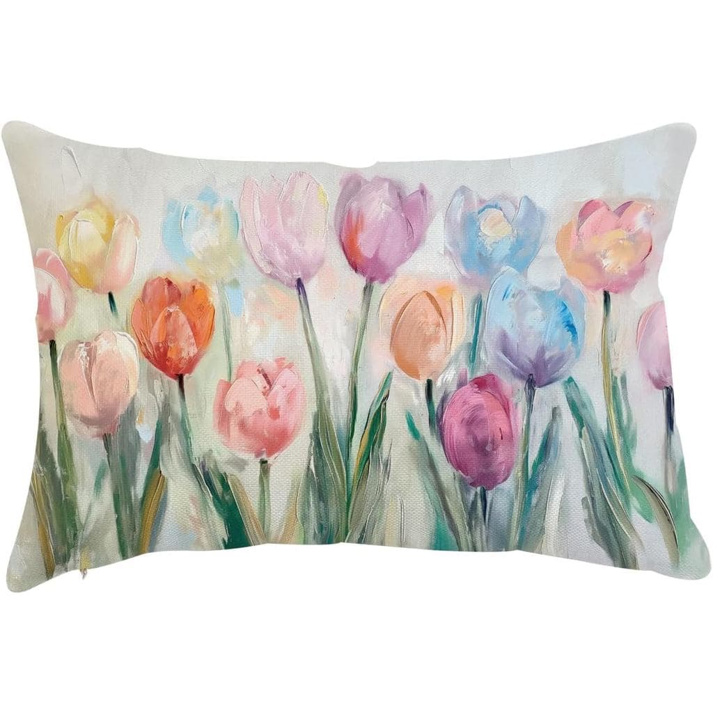 Capa de Almofada Lombar Spring Tulip 12x20 Polegadas, Capa de Almofada Decorativa Floral Colorida para Uso Interno e Ext
