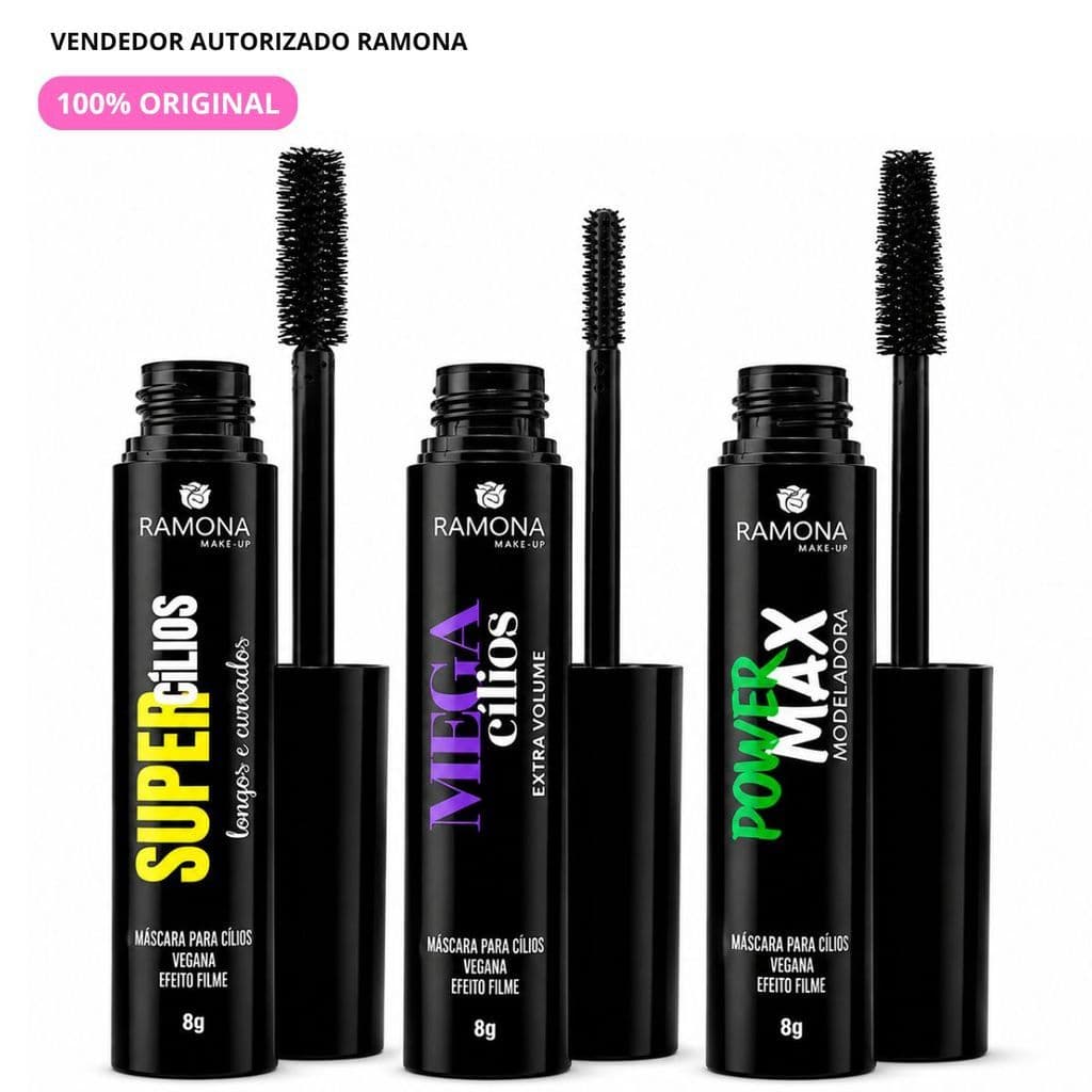 Máscara para Cílios Ramona Make Up Original 8g | Escolha: Mega Cílios, Power Max ou Super Filme | Volume e Alongamento