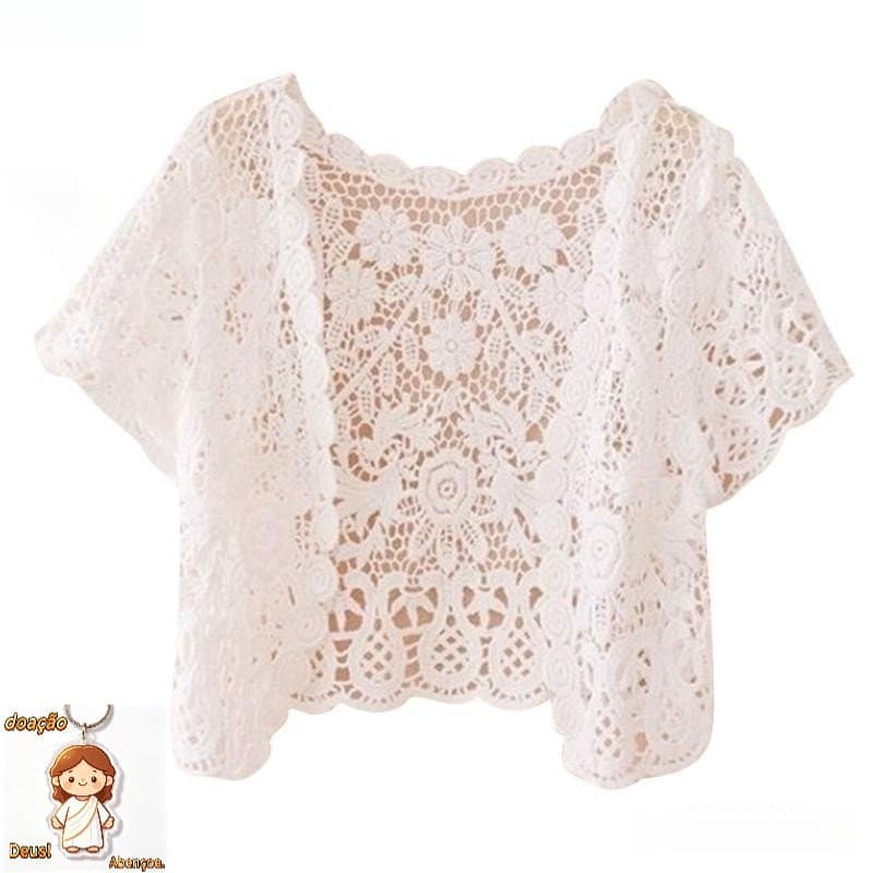 Bolero Feminino De Renda Com Ombros Curtos E Cardigã Floral De Crochê OKS9