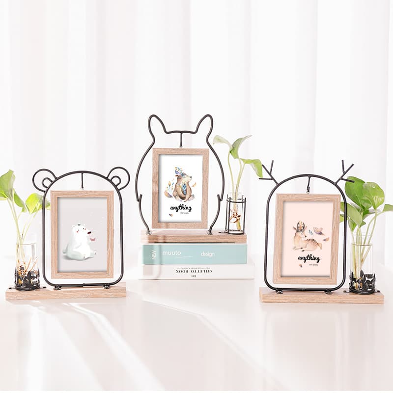 Nordic Retro moldura de madeira mesa balanço 20cm bonito Animal moldura lavagem foto ferro arte hidropônico ins estilo m