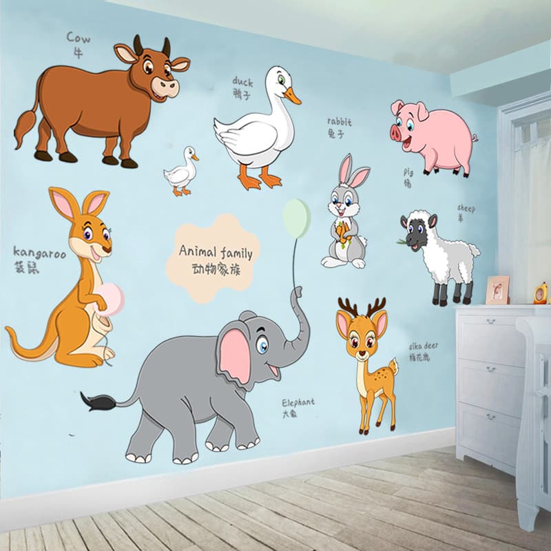 Quarto das crianças dos desenhos animados Anime adesivos de parede bonito Animal pequeno padrão adesivos educação precoc