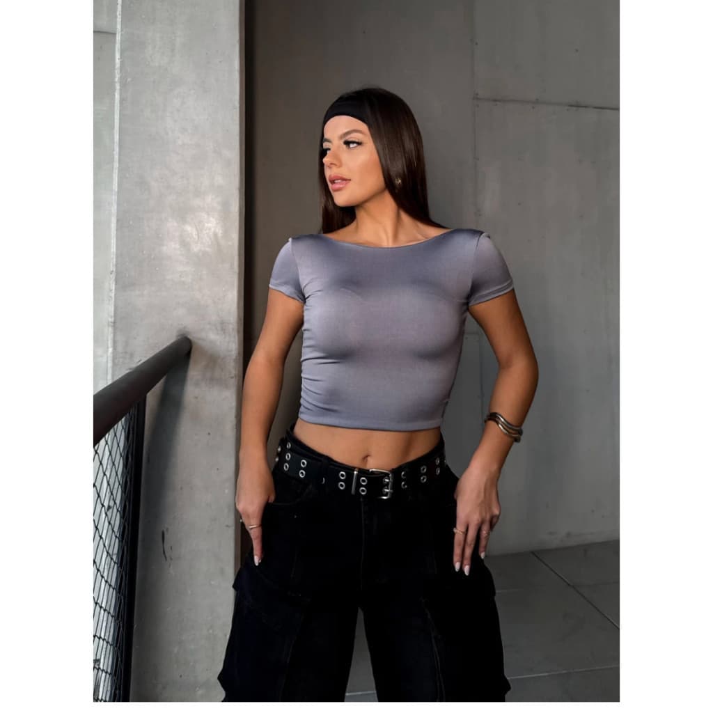 Kit 2 Cropped Costa Nua Suplex Feminina Ombro a Ombro manga curta Baby Tee - Tecido Duplo