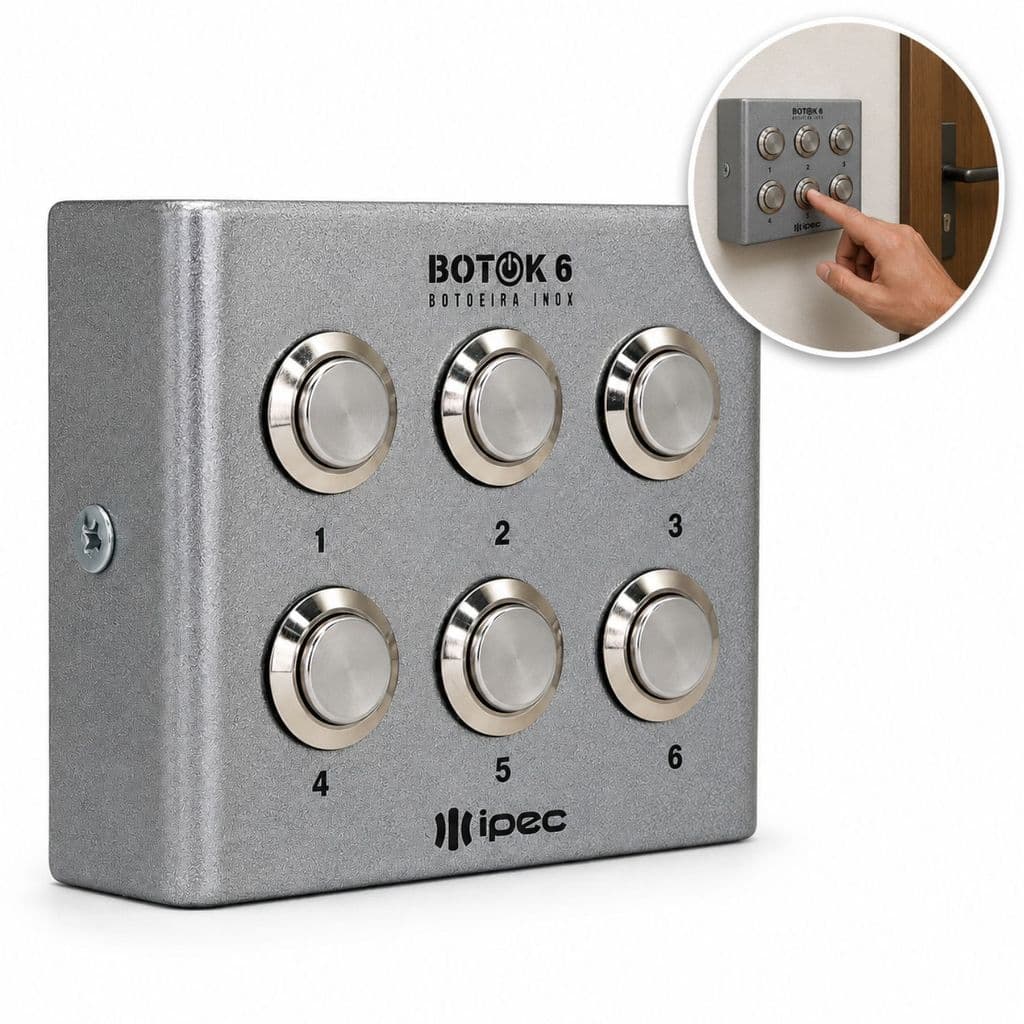 Botoeira IPEC Botok 6 Prata Botões Inox Momentâneo Contato NA Portão Eletrônico Controle Acesso