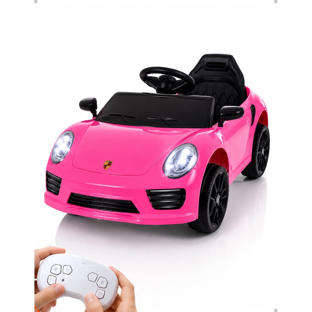 Carro Elétrico Infantil Esportivo Rosa 6V Bateria Recarregável LED Som Passeio Até 30kg