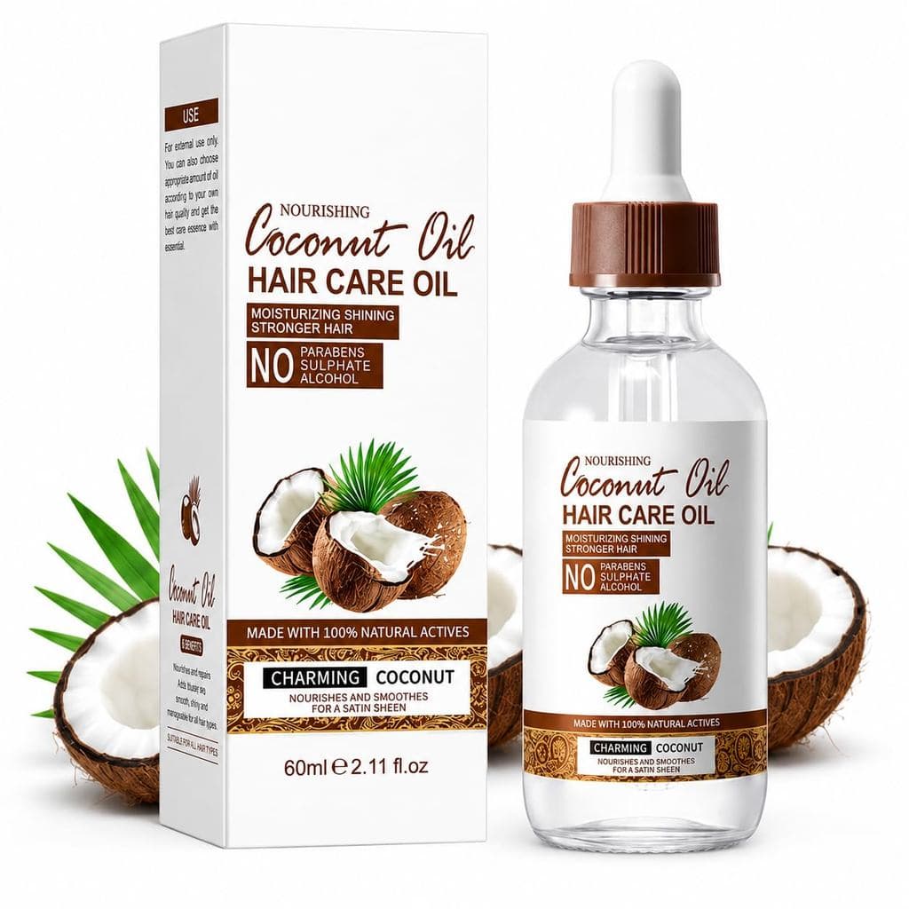 Óleo Capilar de Coco, 60ml, Óleo Nutritivo para Cabelos Secos, Tratamento Capilar Leve e Sem Enxágue para Cabelos com Ap